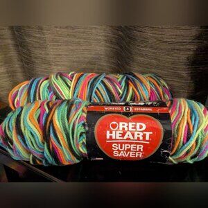 Red heart Yarn, Black Light multicolor, 2 Skiens x 5oz 141 g